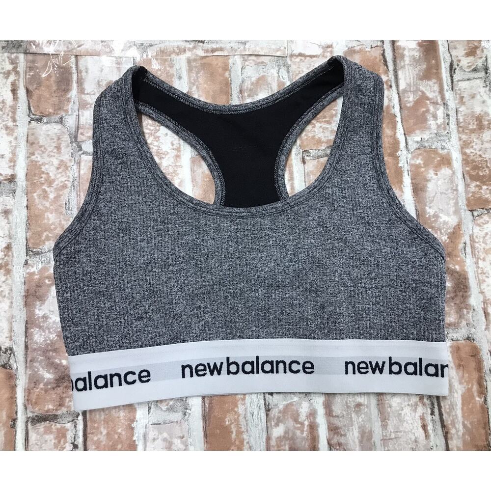 New Balance Sports Bra sm Ribbed non padded Racerback Stretch Gray Gym Active